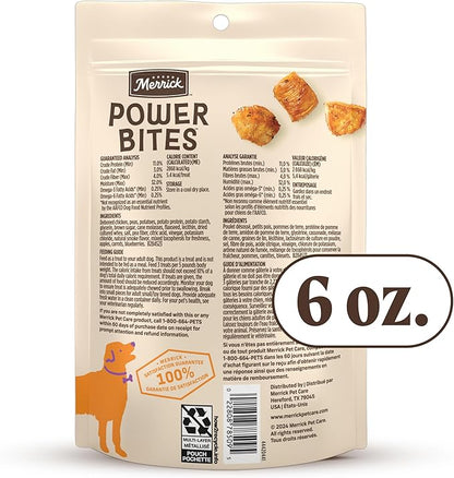 Merrick Power Bites Chicken Recipe Soft Dog Treats, Grain-Free Dog Snack with Real Chicken, 6 oz Bag