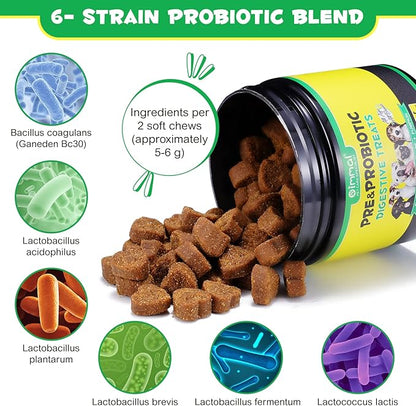 Probiotics for Dogs Digestive Health, Digestive Soft Chews for Dogs, Dog Probiotics and Digestive Enzymes, 120 Dog Chews Omega-3 & 6, Vitamin, Improve Digestion, Immunity