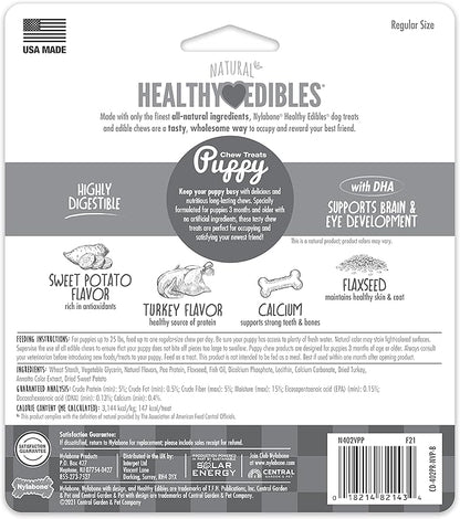 Nylabone Healthy Edibles Natural Puppy Chews Long Lasting Treats for Puppies, Turkey & Sweet Potato Flavor, Small/Regular (3 Count)