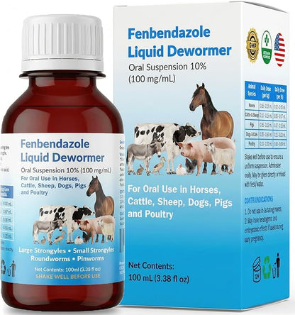 Dewormer for Horse, Poultry & More - Liquid Fenbendazole Dewormer for All Worms, Tapeworms, Roundworms, Hookworms, Pinworms & Giardia - Broad-Spectrum Wormers