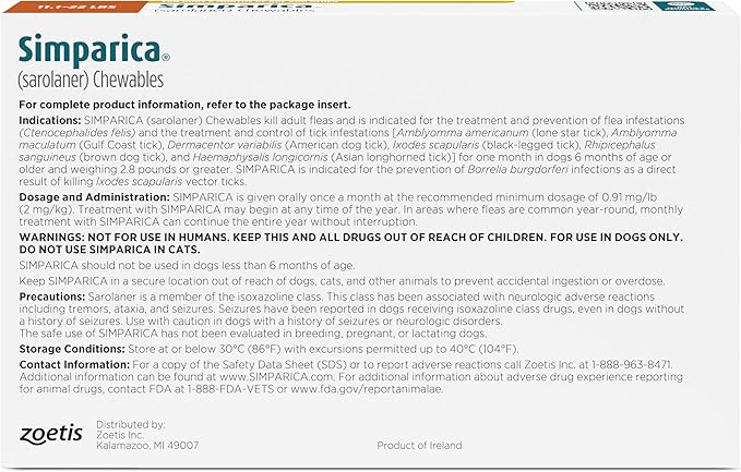 Simparica (sarolaner) Chewables for Dogs, 20 mg/tab, 11.1-22 lbs (Caramel), 1 Tablet