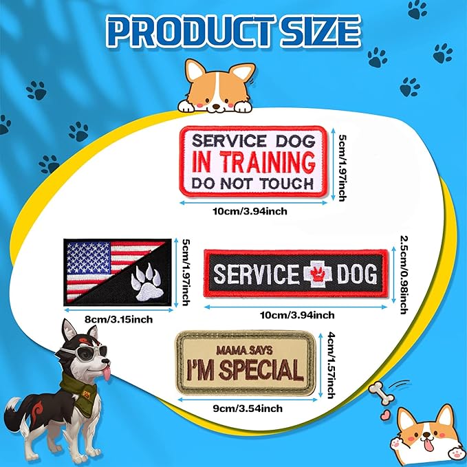 12 PCS Service Dog Patches Removable Tactical Hook Loop Harness Embroidered in Training Patch Do Not Pet Working Dog Patch for Vest Harnesses Collars Leashes