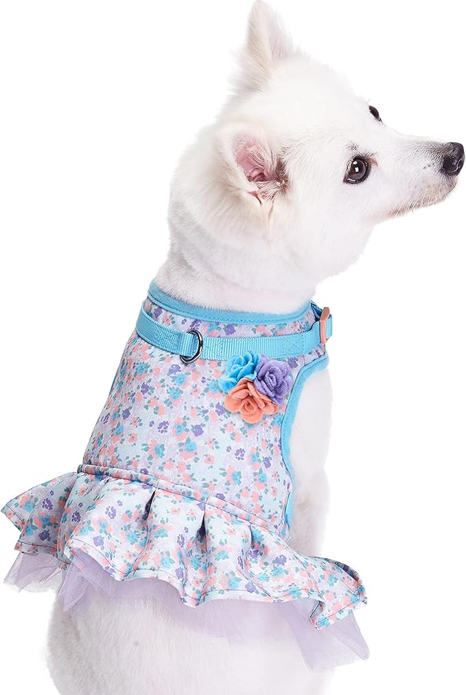 Blueberry Pet New Soft & Comfy Made Well Lovely Floral No Pull Mesh Dog Costume Harness Dress in Lavender, Chest Girth 19"-21", Small, Adjustable Harnesses for Dogs