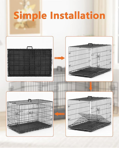 Piskyet 24 Inch Double Door Small Dog Crate with Divider Panel and Leak- Proof Pan Tray, Folding Metal Wire Pet Kennel for Indoor,Antigue Color