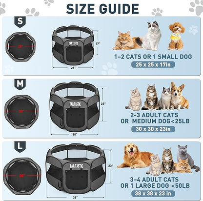 Large Cat Playpen for Multiple Cats, Extra Spacious Pet Tent Playground, Portable Dog Exercise Pen with Room for Toys & Bed, Indoor/Outdoor Enclosure for 2-3 Pets (Dark Grey, Large)