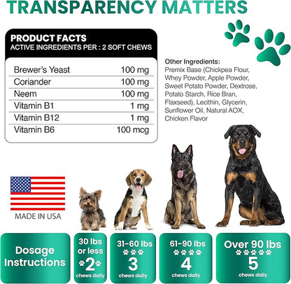 Flea and Tick Prevention for Dogs Chewables - Made in USA - Natural Flea and Tick Chews Supplement - Oral Pills for Dogs - Pest Defense - All Breeds and Ages - 120 Soft Tablets