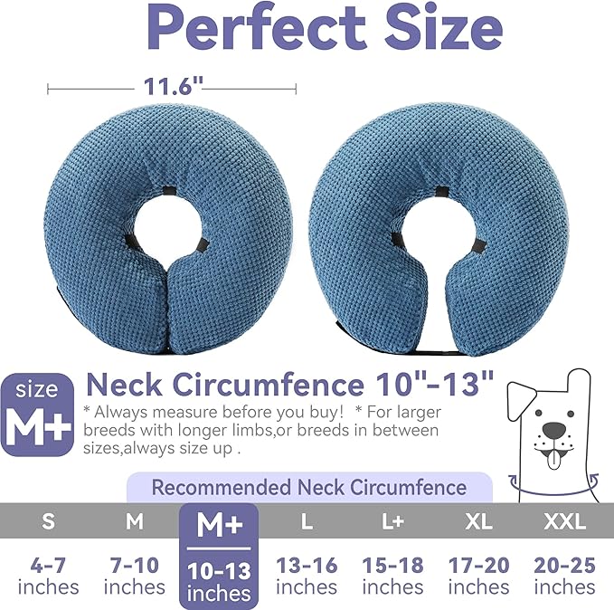 Loflaze Inflatable Dog Cone Collar - Dog Neck Donut Cone Collar Alternative After Surgery - Soft Cone for Large Medium Small Dogs Cats - Alternative Recovery E Collar (Blue, M+)