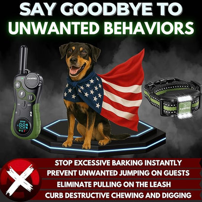 Dog Shock Collar with Remote, Unmatched 4-Mile Range, Night-Light Mode, Training Guide Included, 124 Training Levels & 4 Modes, Beep Vibration Shock, Waterproof Rechargeable, Fits All Dogs (Green)