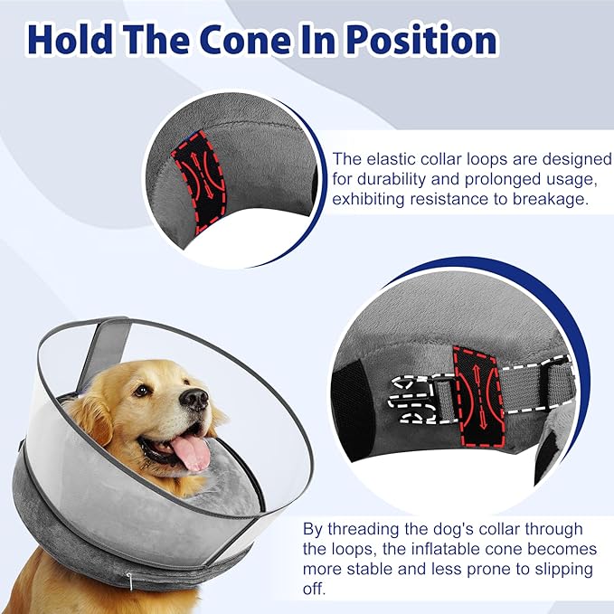 BARKLESS Inflatable Dog Cone, Soft Dog Donut Collar After Surgery, 2-in-1 Inflatable Collar with Detachable Anti-Licking Shield, Patented Donut Cone for Large Breeds to Stop Licking Wounds