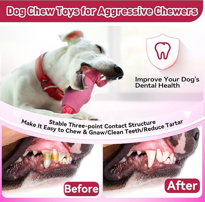 BIKIISEN Dog Toys for Aggressive Chewers, Interactive Dog Chew Toy for Large Dogs, Indestructible Squeaky Toys to Keep Them Busy, Tough Toy for Medium/Large Breed Dogs Pink