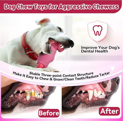 BIKIISEN Dog Toys for Aggressive Chewers, Interactive Dog Chew Toy for Large Dogs, Indestructible Squeaky Toys to Keep Them Busy, Tough Toy for Medium/Large Breed Dogs Pink