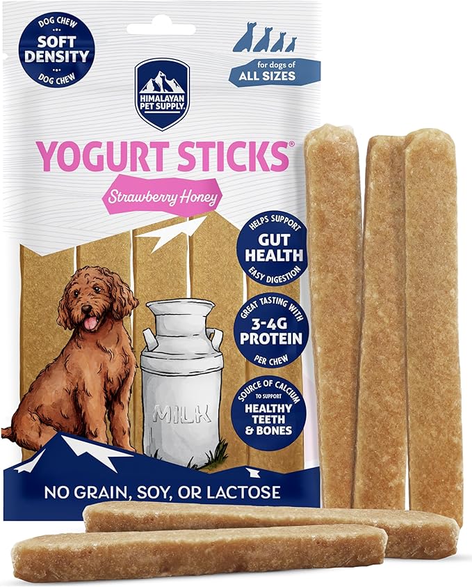 Himalayan Dog Chew Strawberry Honey Yogurt Sticks for Dogs | Protein-Rich Treats with Prebiotics & Probiotics | Lactose-Free, Grain-Free, Gluten-Free | Healthy Yogurt Chews for All Breeds | 5 Count