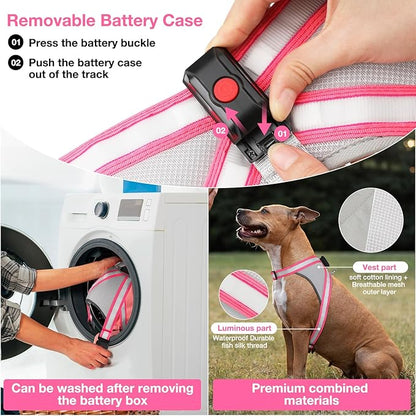 ChalkLit Light Up Dog Harness, No Pull Led Dog Harness Glow-in-The-Dark for Night Walking, USB Rechargeable Lighted Safety Vest for Medium Large Dogs, Adjustable Soft Mesh Fully Illuminated (Pink, M)