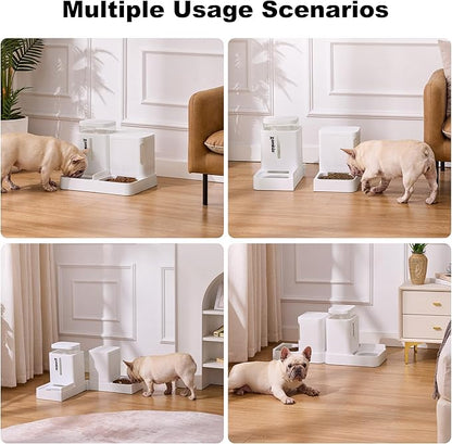 ZOMISIA Gravity Dog Food and Water Dispenser, 2 in 1 Automatic Dog Feeder with 180 Degree Rotatable, 2 Pack Large Capacity Self Feeding for Small Dogs Puppy, White, 1.6GALx2
