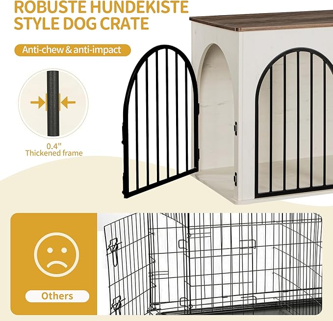 Hzuaneri 44.1" Wooden Dog Crate Furniture, Indoor Dog Kennel Dogs Cage for Small/Medium/Large Dogs, Heavy Duty Dog Crates Decorative Pet House End Side Table TV Stand, White Brown DFC83914B