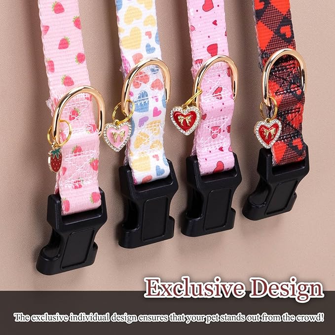 Love Pattern Dog Collar with Buckle Adjustable Safety Nylon Collars for Small Medium Large Dogs, Cute Stylish Girl Boy Christmas Dog Collar(Red Heart,M)