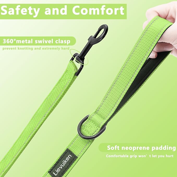 Dog Leash 5ft Long, Double Handle Dog Leash for Safety Control Training, Heavy Duty Dog Leads with Traffic Padded Handles, Reflective Leashes for Small Medium Large Dogs(5ft, Green)
