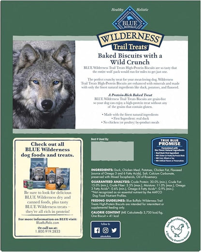 Blue Buffalo Wilderness Trail Treats High Protein Grain Free Dog Biscuits Crunchy Dog Treats, Duck Recipe, 36-oz Box