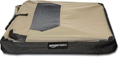 Amazon Basics Portable Folding Soft Dog Crate, 2-Door, Collapsible Travel Kennel, Top & Front Loading, Small 26" x 18" x 18", Tan