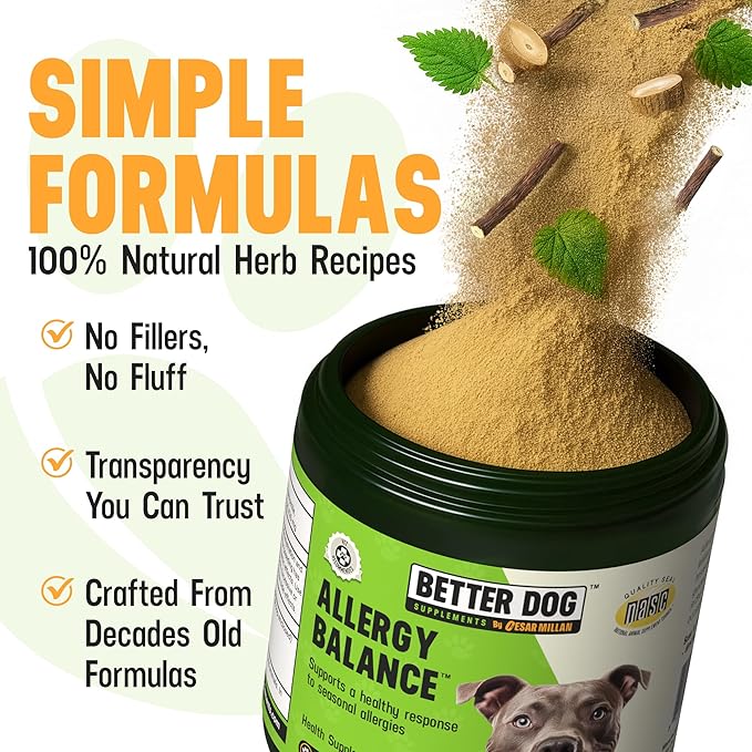 Better Dog Supplements Allergy Balance by Cesar Millan – Natural Allergy Support Powder for Dogs – Seasonal Allergies, Itching & Occasional Allergy Relief with Herbal Ingredients – 4oz (60-Day Supply)