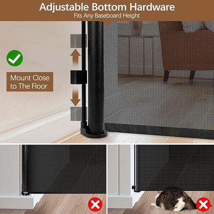 Reinforced 55" Extra Tall Pet Gate for Doorway - No Jumping Over, 55" Wide Retractable Baby Gates with Support Rods - No Crawling Under, Climb Proof Cat Gate for Stairs Tall Retractable Dog Gate/Black