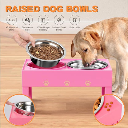 Elevated Dog Bowls with 2 Stainless Steel Bowls, 5-Height Adjustable Stand (3.1", 9" to 12"), for Improved Digestion & Neck Support, Easy Clean, Non-Slip Base Raised Feeder for Medium Large Dogs