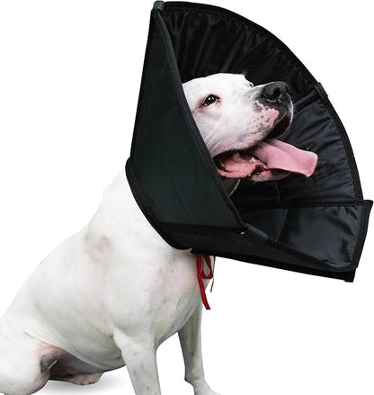 Dog Cone Collar Adjustable After Surgery, Protective Soft Dog Cone, Elizabethan Dogs Collar (Black, L [Neck Girth: 14.9"-19.3"])
