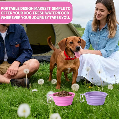 SLSON Collapsible Dog Bowl, 2Pack Macaron Color Pet Travel Bowls Silicone Foldable Water Feeder Dish for Small to Large Dogs Cat Walking Hiking Camping (Macaron Rose and Violet, Small)