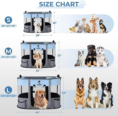 Foldable Dog Cat Playpen, Portable Dog Crate for Puppies, Cat, Puppy Play Pen for Indoors, Kennel Tent Crate for Indoor Outdoor Travel Camping Use with Carrying Case (Blue, L)
