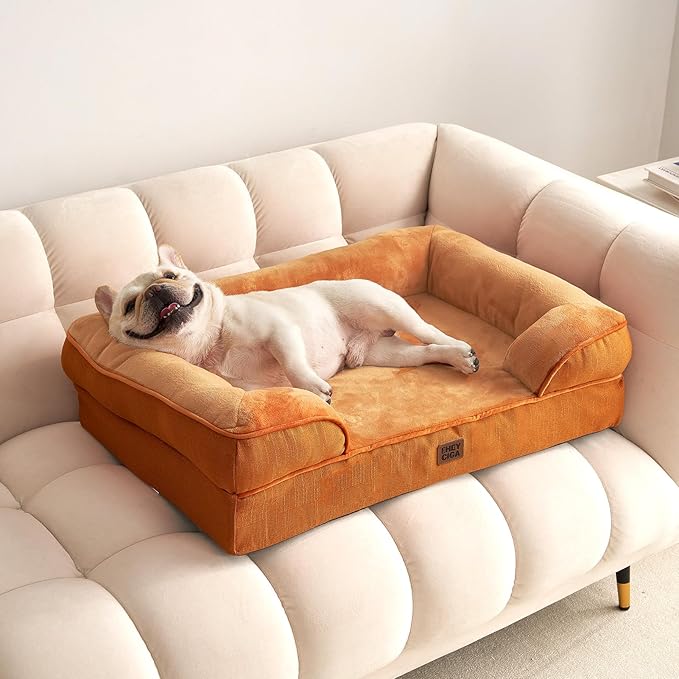 EHEYCIGA Orthopedic Dog Beds for Large Dogs, Waterproof Memory Foam Large Dog Bed with Sides, Non-Slip Bottom and Egg-Crate Foam Pet Couch Bed with Washable Removable Cover,Pumpkin Orange