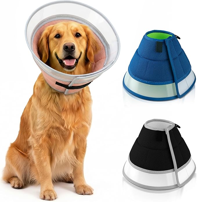 Soft Dog Cone Collar to Stop Licking Small,Medium.Large Dog Cone,Adjustable and Reversible Design,Non-Woven Breathable Fabric, Elizabethan Recovery Collar After Surgery for Cat or Dogs (Pink, Large)