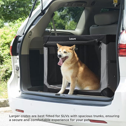 Lesure Shown on TODAY Show Soft Collapsible Dog Crate - 36 Inch Portable Travel Crate for Large Dogs Indoor & Outdoor, 4-Door Foldable Pet Kennel with Mesh Windows, Black