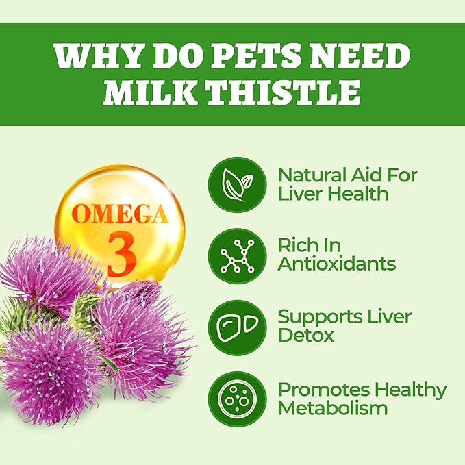 Wellix 8.8oz Milk Thistle for Dogs&Cats - Organic Milk Thistle Powder for Liver and Antioxidants Supplements - Rich in Omega-3 & Astragalus - Chicken Flavor