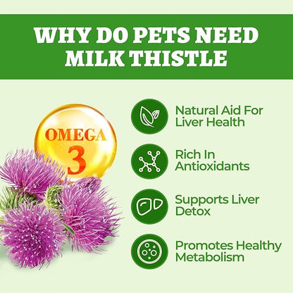 Wellix 8.8oz Milk Thistle for Dogs&Cats - Organic Milk Thistle Powder for Liver and Antioxidants Supplements - Rich in Omega-3 & Astragalus - Chicken Flavor