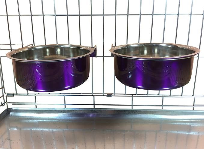 Ellie-Bo Pair of Dog Bowls for Crates/Cages or Pens, Large, 2.0 Litre, Purple