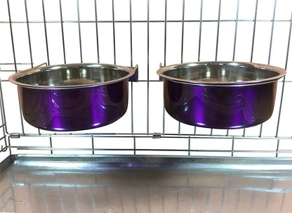 Ellie-Bo Pair of Dog Bowls for Crates/Cages or Pens, Large, 2.0 Litre, Purple