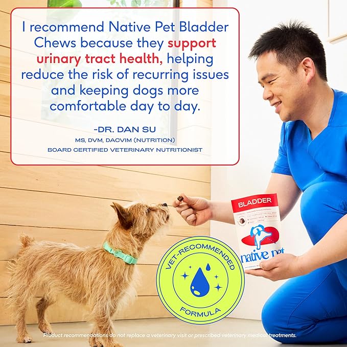 Native Pet Dog UTI Treatment - Cranberry Supplement for Dogs - Supports Normal Bladder Function, Urinary Tract & Kidney Health - Real Cranberry Extract, D-Mannose & Probiotics - Air-Dried - 60 Chews