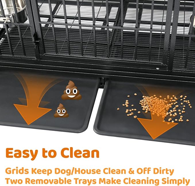 Homey Pet Two Tiers 47 Inch Heavy Duty Indestructible Dog Crate, Stackable Escape Proof Dog Cage Kennel Indoor with Two Removable Trays, Metal Grids, Wheels, Bowls, Double Doors for Large Dogs(6 Pack)