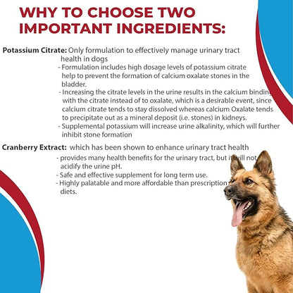 Potassium Citrate Plus Cranberry Supplement for Dogs (100 Tablets) - Urinary Tract Support-Helps Deter Formation of Calcium Oxalate Stones - Deters Bladder & Kidney Stones (Made in U.S.A)