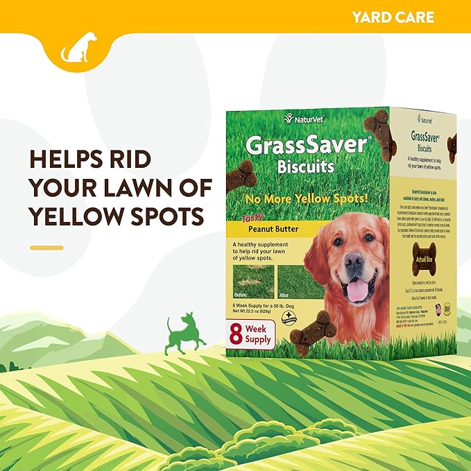 NaturVet GrassSaver| Biscuits for Dogs – Help Keep Grass Green, Rid Your Lawn of Yellow Patches Caused by Dog Urine| No More Yellow Spots| DL-Methionine – Peanut Butter Flavor – 22 oz