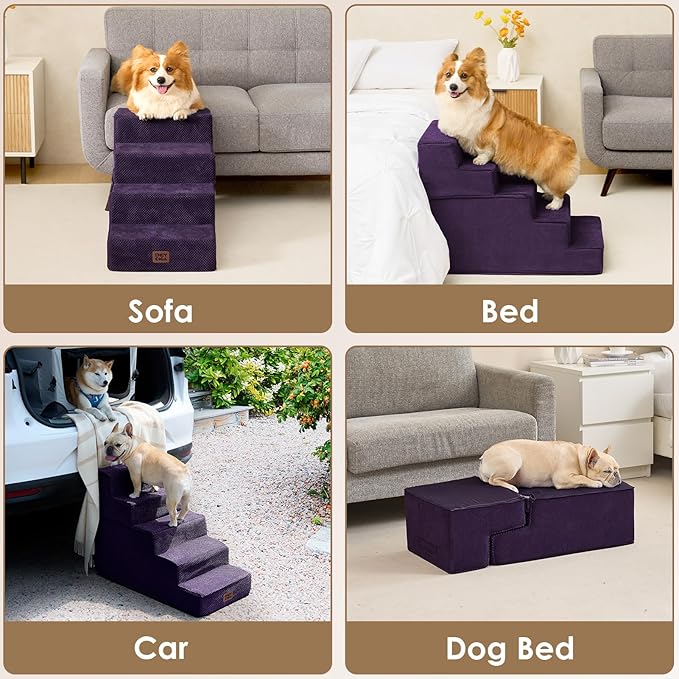 EHEYCIGA Dog Stairs for Small Dogs 13.5" H, 3-Step Dog Steps for Couch Sofa and Chair, Pet Steps for Medium Cats, Non-Slip Balanced Pet Ramp Indoor, Purple
