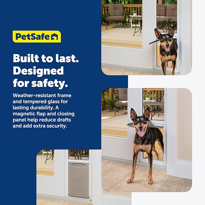 PetSafe Sliding Glass Pet Door - No-Cut DIY Install Doggy Door for Renters - Aluminum Frame - Adjustable Height 91 7/16" to 96" - Ideal for Medium Dogs Up to 40 lb - White
