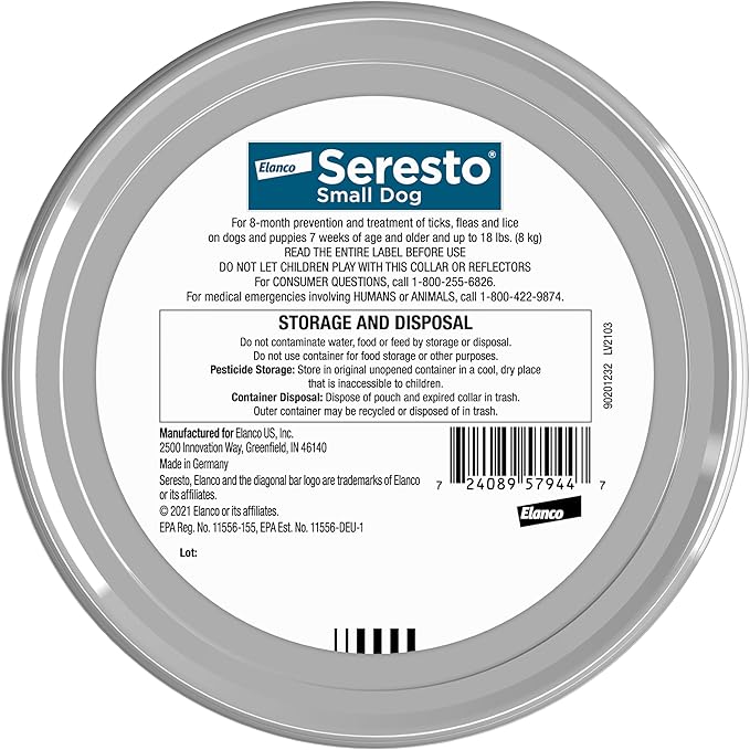 Seresto Small Dog Vet-Recommended Flea & Tick Treatment & Prevention Collar for Dogs Under 18 lbs. | 8 Months Protection