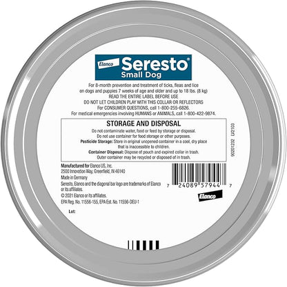 Seresto Small Dog Vet-Recommended Flea & Tick Treatment & Prevention Collar for Dogs Under 18 lbs. | 8 Months Protection