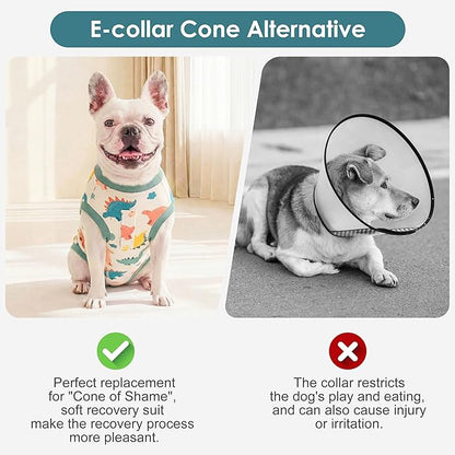 cyeollo Dog Surgery Recovery Suit, Soft Dog Onesie, E-Collar & Cone Alternative, Male Female Dog Spay Neuter Body Suits, Anti-Licking Wound Surgical Suit, Pet Clothes for Medium Dogs, Dinosaur L