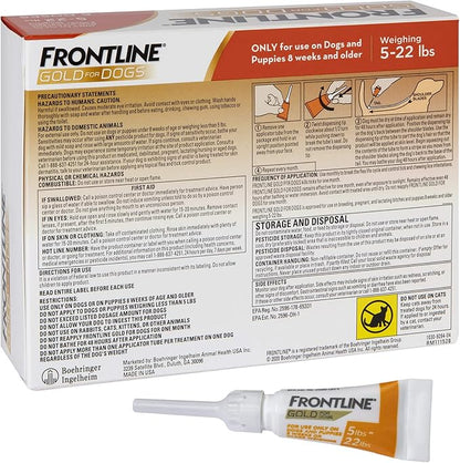 FRONTLINE Gold Flea & Tick Treatment for Small Dogs Up to 5 to 22 lbs., Pack of 6