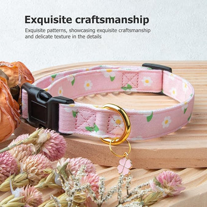 Cotton Handmade Dog Collar Cute and Distinctive Patterns Pink Flower with Pendant for Girl Boy Dogs Collars S