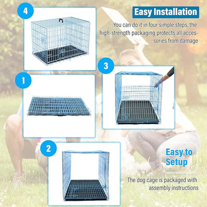 Dog Crates for Small Dogs 30" Folding Mental Wire Crates Dog Kennels Outdoor and Indoor Pet Dog Cage Crate with Double-Door,Divider Panel, Removable Tray,Blue