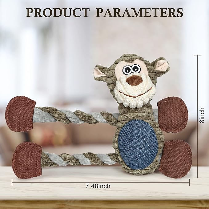BUYPOW Dog Toys for Large Dog - Plush Squeaky Medium & Small Dog Toys - Stuffed Animals Puppy Toys - Funny Cute Dog Toys for Dog Birthday Presents (Monkey)
