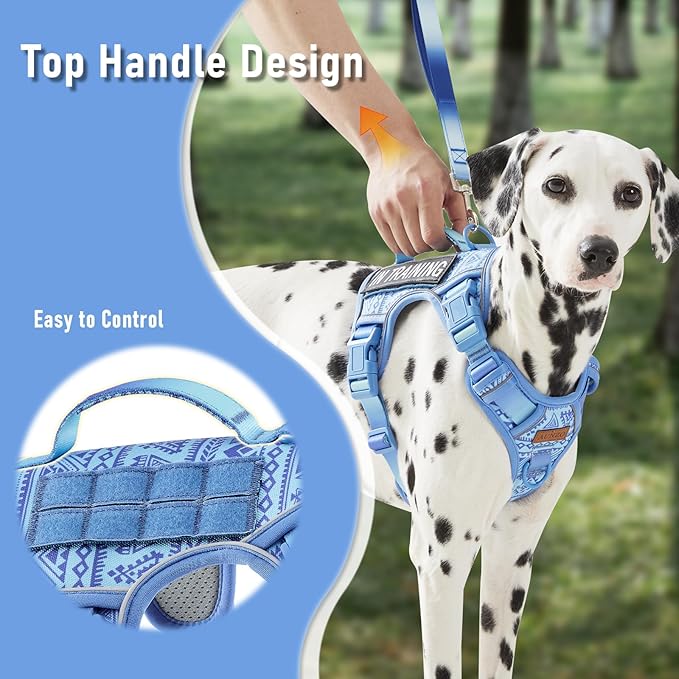 Dog Vest Harness for Medium Sized Dogs No-Pull Tactical Harness with 2 Metal Leash Clips, Easy On/Off with Neck Buckle, Adjustable Soft Padded Reflective Oxford Dog Vest with Easy Control Handle